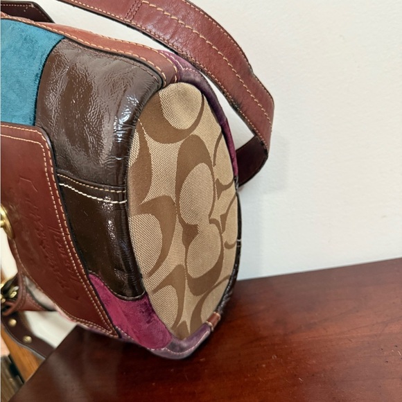 Coach Patchwork #11356 Shoulder/crossbody Bag - Brown, Green, Burgundy holiday - Picture 7 of 14
